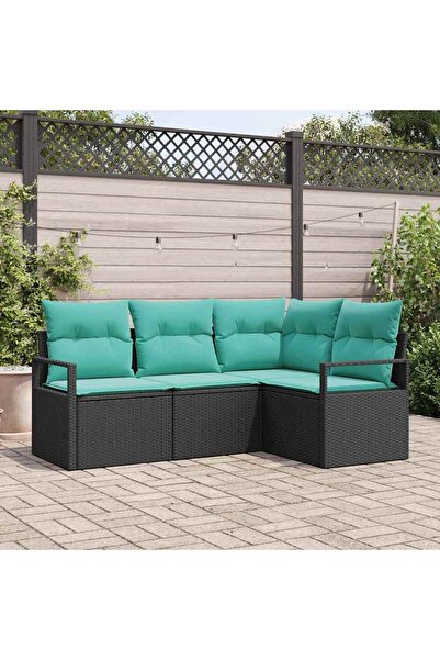 vidaxl Set de canapea 4 pcs Negru poliratan