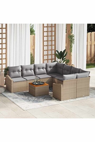 vidaxl Set de canapele pentru gradina 9 pcs Beige È™i gri deschis