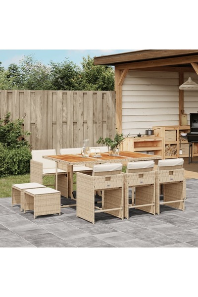 vidaxl Set mobilier de gradina cu perne, 11 piese, bej, poliratan