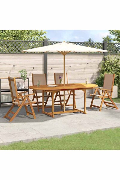 vidaxl Set mobilier de gradina, 5 piese, lemn masiv acacia/textilena