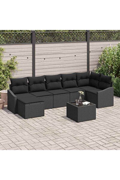 vidaxl Set de canapele pentru gradina cu perna 8 pcs Negru poliratan