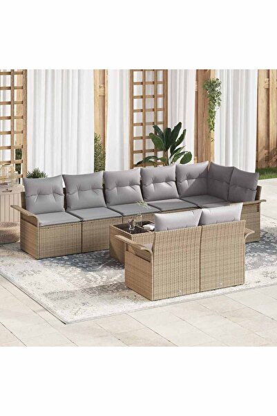 vidaxl Set de canapele pentru gradina 9 pcs Bej poliratan
