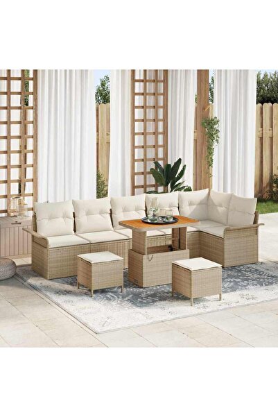 vidaxl Set de canapele pentru gradina cu perna 9 pcs Bej poliratan