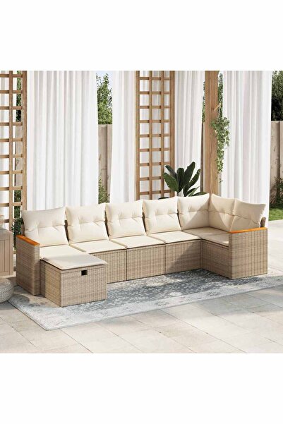 vidaxl Set canapele de gradina, 7 piese, cu perne, bej, poliratan