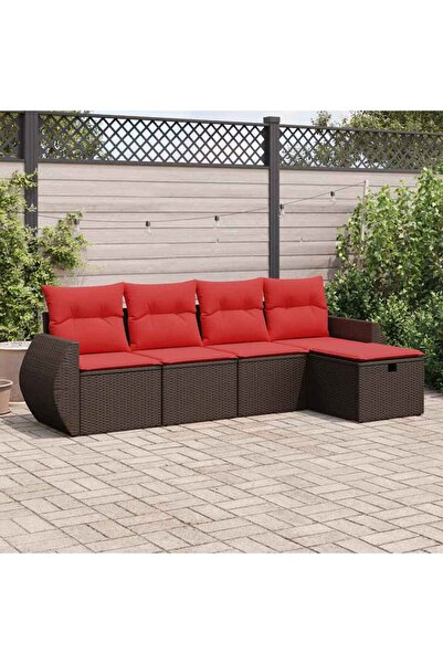vidaxl Set canapele de gradina cu perne, 5 piese, maro, poliratan