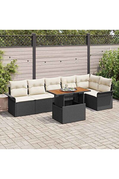 vidaxl Set de canapele pentru gradina 7 pcs Negru Rattan poli
