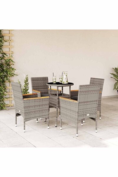 vidaxl Set mobilier de gradina cu perne 5 piese gri poliratan & sticla