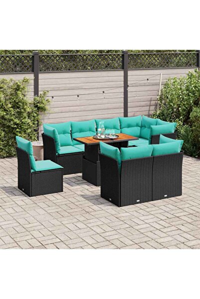 vidaxl Set mobilier de gradina cu perne, 9 piese, negru, poliratan