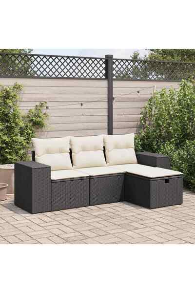 vidaxl Set mobilier de gradina cu perne, 4 piese, negru, poliratan