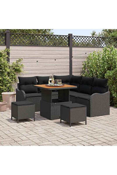 vidaxl Set de canapele pentru gradina cu perna 8 pcs Negru poliratan