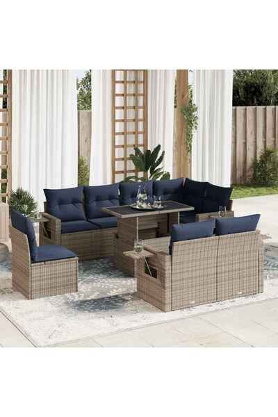 vidaxl Set canapele de gradina cu perne, 9 piese, gri, poliratan