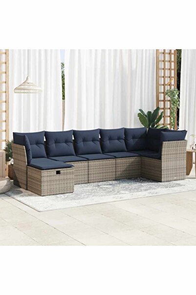 vidaxl Set canapele de gradina, 7 piese, cu perne, gri, poliratan