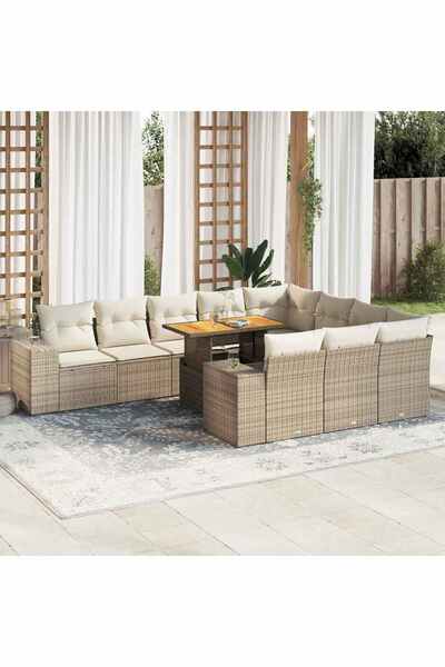 vidaxl Set canapele de gradina cu perne, 10 piese, bej, poliratan
