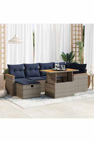 vidaxl Set canapele gradina perne 7 piese gri, poliratan/lemn acacia