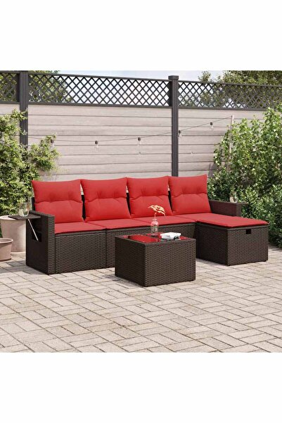 vidaxl Set canapele de gradina cu perne, 6 piese, maro, poliratan