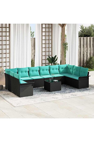vidaxl Set de canapele pentru gradina 11 pcs Negru Rattan poli