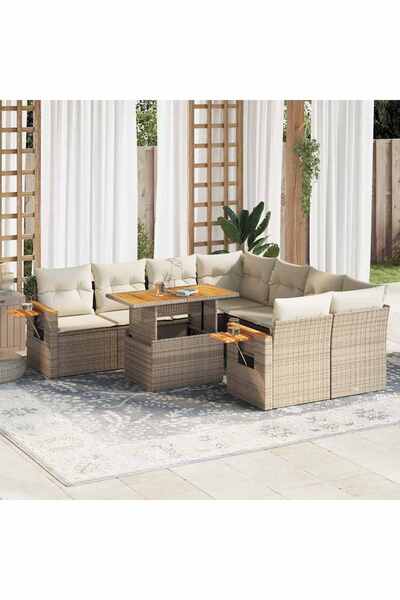 vidaxl Set canapele gradina cu perne 9 piese bej poliratan/lemn acacia