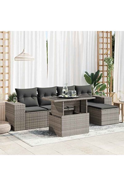 vidaxl Set mobilier gradina cu perne, 6 piese, gri, poliratan