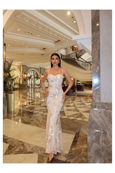 ESRAHELVACI Eh Collection Floral Embroidered Tulle Event Dress