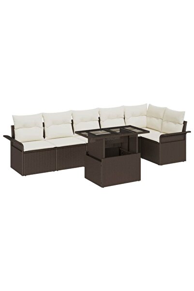 vidaxl Set de canapele pentru gradina cu perna 7 pcs Maro Rattan poli