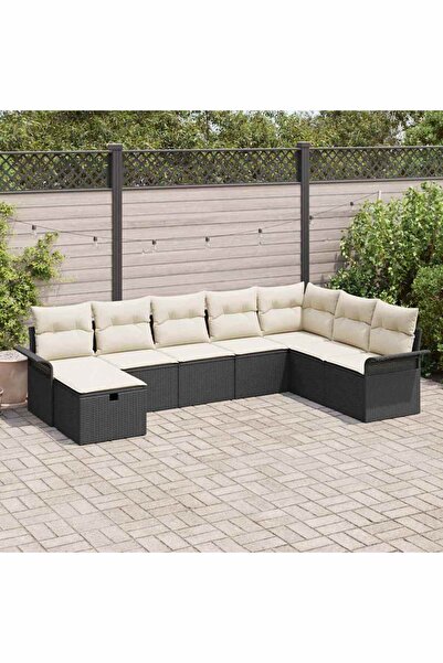 vidaxl Set de canapele pentru gradina cu perna 8 pcs Negru Rattan poli