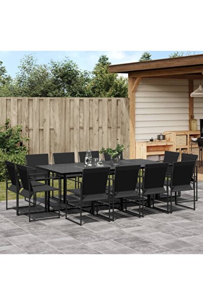 vidaxl Set mobilier de gradina, 13 piese, negru, textilena