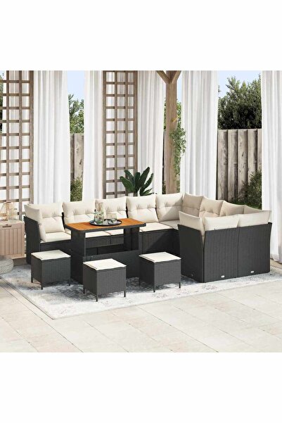 vidaxl Set de canapele pentru gradina 13 pcs Negru poliratan