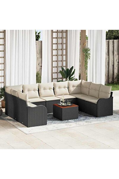 vidaxl Set de canapele pentru gradina 10 pcs Negru È™i Crem poliratan