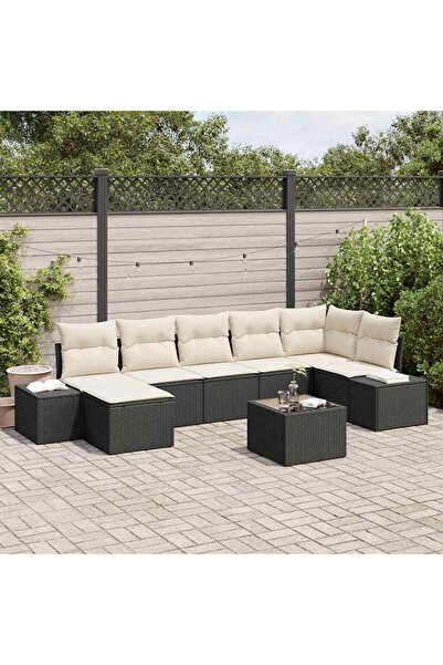 vidaxl Set de canapele pentru gradina cu perna 7 pcs Negru poliratan