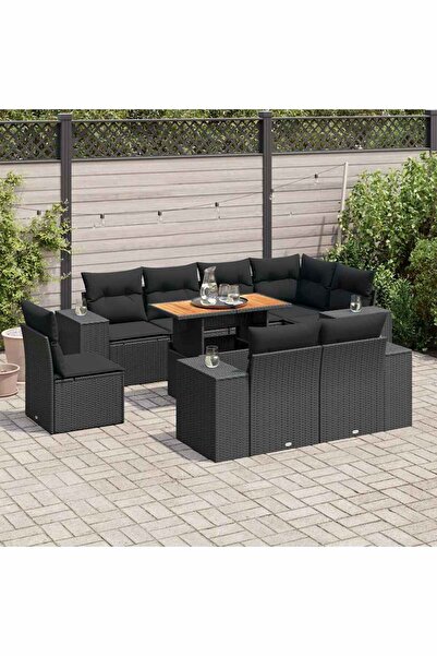 vidaxl Set mobilier de gradina cu perne, 9 piese, negru, poliratan