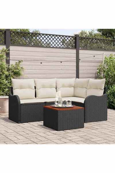 vidaxl Set de canapele pentru gradina 5 pcs Negru È™i Crem poliratan