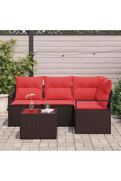 vidaxl Set de canapea cu perna 5 pcs Maro poliratan
