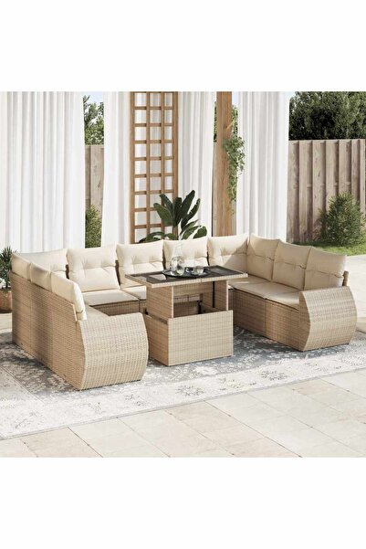 vidaxl Set canapele de gradina cu perne, 10 piese, bej, poliratan