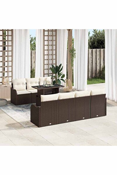vidaxl Set de canapele pentru gradina cu perna 8 pcs Maro Rattan poli