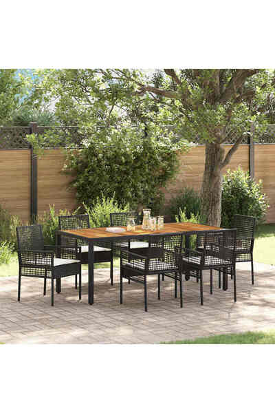 vidaxl Set de masa pentru gradina 7 pcs Negru poliratan