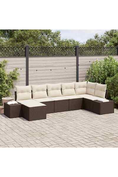 vidaxl Set de canapele pentru gradina cu perna 7 pcs Maro poliratan
