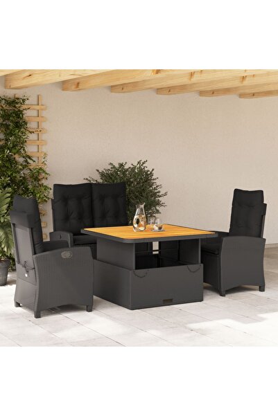 vidaxl Set mobilier de gradina cu perne, 4 piese, negru, poliratan