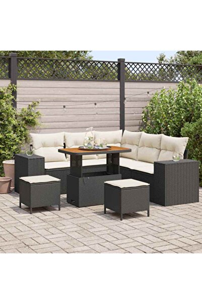 vidaxl Set de canapele pentru gradina cu perna 8 pcs Negru poliratan