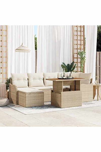 vidaxl Set de canapele pentru gradina 7 pcs Bej Rattan poli