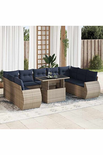 vidaxl Set mobilier de gradina cu perne, 10 piese, gri, poliratan
