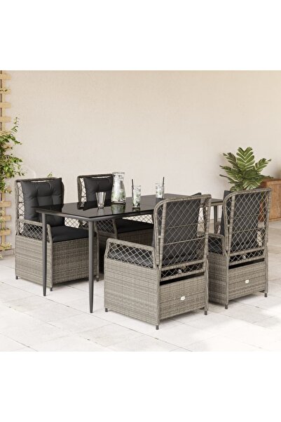 vidaxl Set mobilier de gradina cu perne, 5 piese gri deschis poliratan