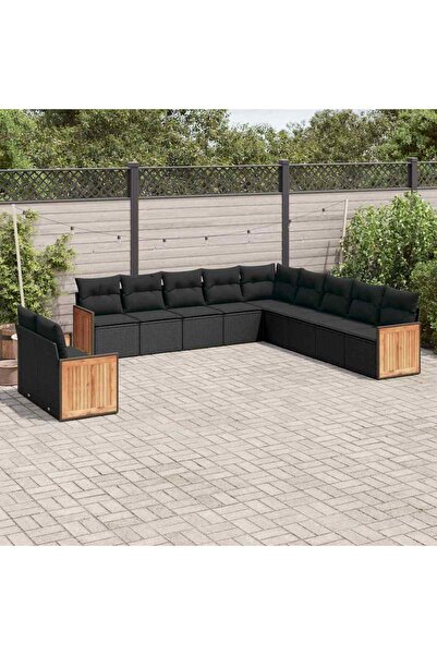 vidaxl Set canapele de gradina cu perne, 11 piese, negru, poliratan