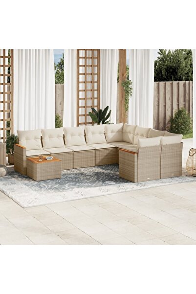 vidaxl Set canapele de gradina cu perne, 10 piese, bej, poliratan