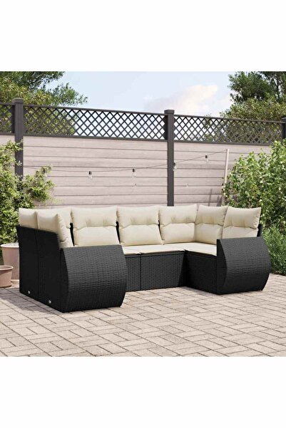vidaxl Set mobilier de gradina cu perne, 6 piese, negru, poliratan