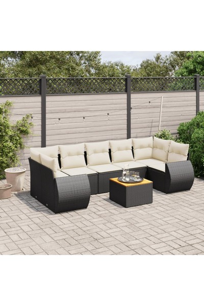 vidaxl Set mobilier de gradina cu perne, 8 piese, negru, poliratan