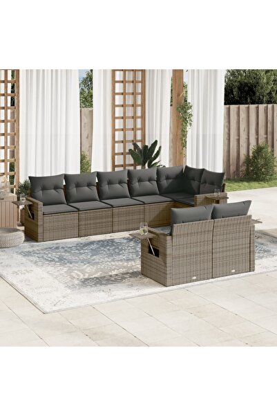vidaxl Set canapele de gradina cu perne, 8 piese, gri, poliratan
