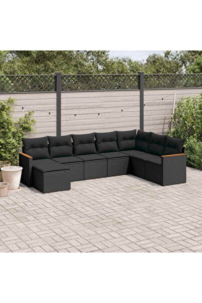 vidaxl Set mobilier de gradina cu perne, 8 piese, negru, poliratan