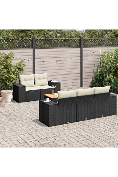 vidaxl Set mobilier de gradina cu perne, 6 piese, negru, poliratan