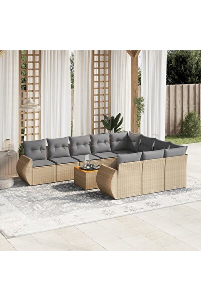 vidaxl Set canapele de gradina cu perne, 11 piese, bej, poliratan