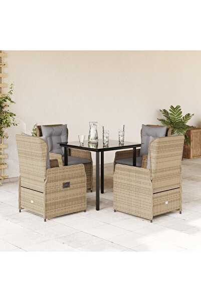 vidaxl Set mobilier de gradina cu perne, 5 piese, bej, poliratan